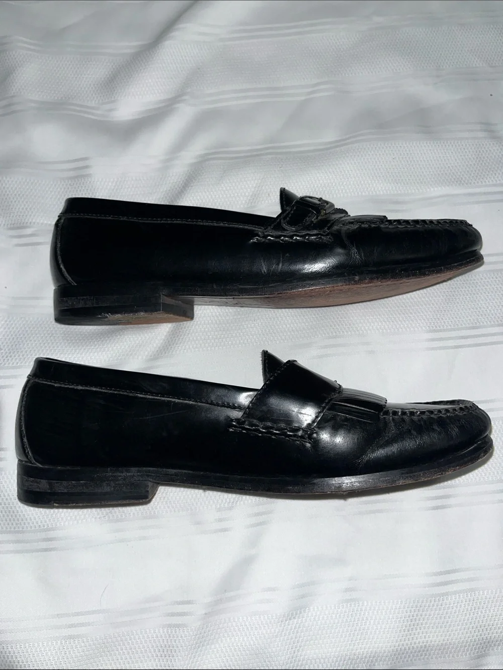 Cole Haan Black Leather Kiltie Slip-On Loafers with Buckle